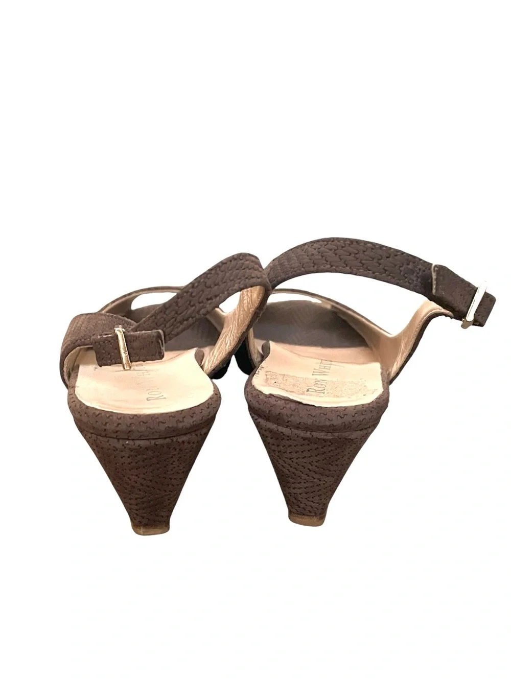 RON WHITE Brown Slingback Peep-Toe Wedge - Women's Comfortable Summer Shoe 37